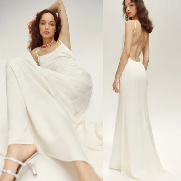 Reformation Allium Dress Ivory White Floral Backless Wedding Gown Bridal Size 10 - Picture 3 of 9